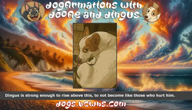 Dogfirmations with Doofie and Dingus: Rise Above
 
Dingus is strong enough to rise above this, to not become like those who hurt him.
