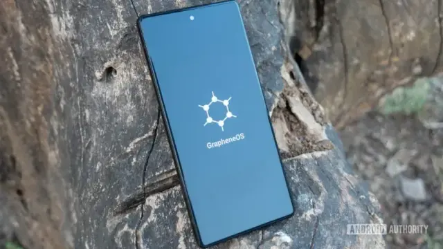 A phone showing the boot screen for GraphineOS.

The origin for this photo can be seen at - https://www.androidauthority.com/grapheneos-3287030/