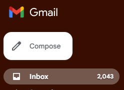 Work Gmail inbox showing 2,043 unread emails from the past four days waiting to be read.