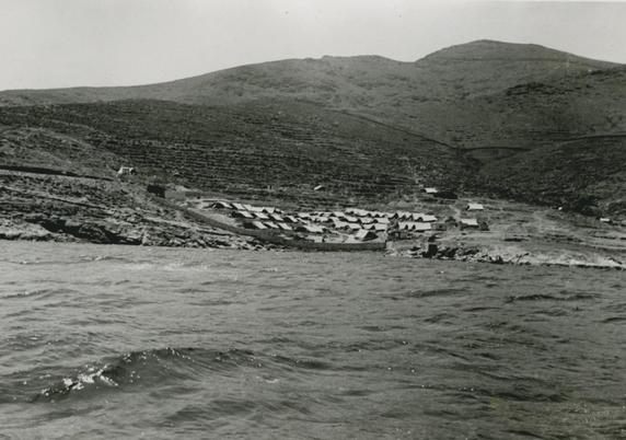 Gyaros Island of Exile - Museum walkthrough - Penitentiary camp nr.3, 689 detainees, view from bay 3 - ICRC V-P-HIST-E-05806.JPG 13.06.1948