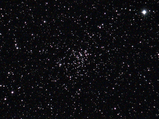 NGC 2360 Caroline's Cluster - unprocessed image. This cluster is a "galactic antique" at roughly 2.2 billion years old. It contains many evolved red giant stars, which is unusual for an open star cluster.