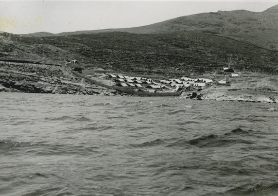 Gyaros Island of Exile - Museum walkthrough - Penitentiary camp nr.3, 689 detainees, view from bay 3 - ICRC V-P-HIST-E-05807.JPG 13.06.1948