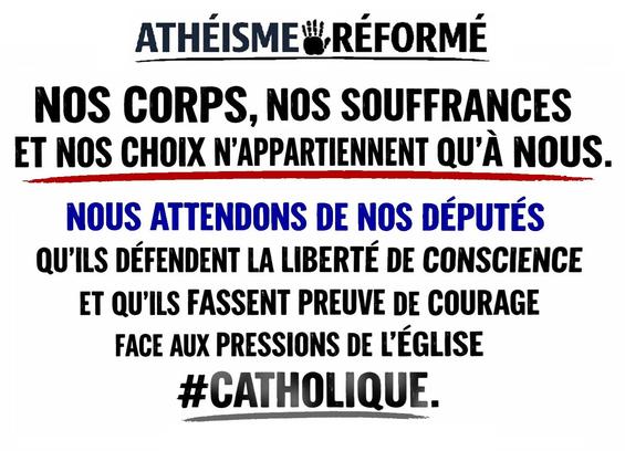 Nos corps, nos souffrances et nos choix n’appartiennent qu’à nous.
Nous attendons de nos députés qu’ils défendent la liberté de conscience et qu’ils fassent preuve de courage face aux pressions de l’Église #catholique.