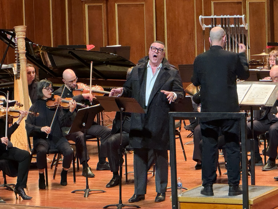 Baritone Michael Chioldi sings Captain Ahab in Ronald Perera’s The White Whale. Boston Modern Orchestra Project (BMOP) under Gil Rose.