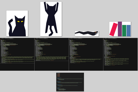 A photo from the blog post linked. Four images converted to the custom format (first row: the images, second row: the SVG files, third row: the converted array).