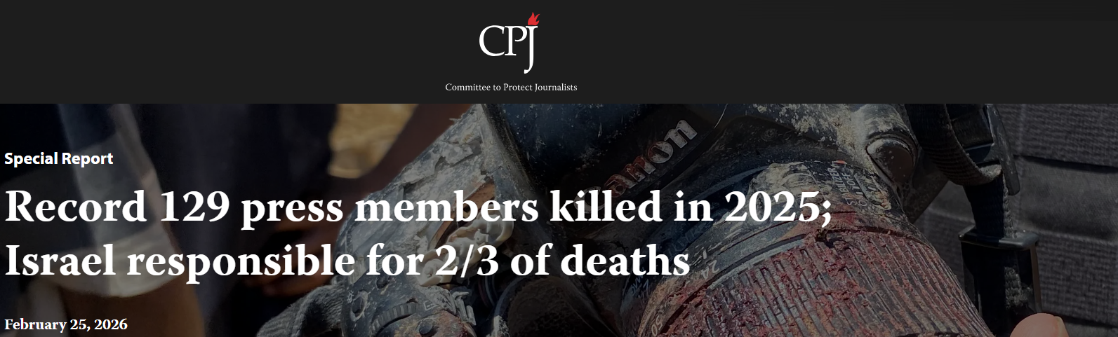 Record 129 press members killed in 2025; Israel responsible for 2/3 of deaths