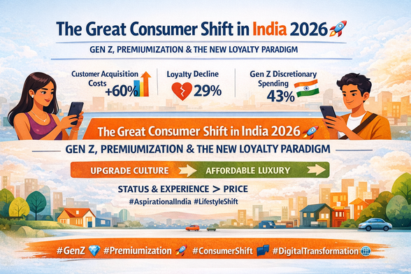 India’s consumer landscape is shifting. Acquisition costs rise while loyalty declines. Gen Z drives premiumization and identity led spending. Trend loyalty shortens cycles. Trust flows through peers. Value now means aspiration ethics seamless digital experience. Brands must evolve from transactional rewards to tech enabled intimacy built on personalization and community. Is your strategy ready for 2026? 💬 #ConsumerShift #BrandLeadership #GenZ #Premiumization #ConsumerInsights #IndianMarket #BrandStrategy