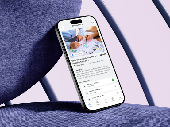 EdTech Online Learning Mobile App – Course Detail Screen Design