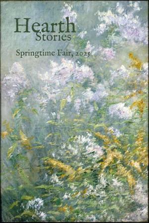 Book cover for Hearth Stories, Springtime Fare by B. Morris Allen, Erin Keating, Em Harriett, Erin France, and&nbsp;JM Cyrus. Image on cover is a painting of wild flowers growing in a meadow. There are tiny little pink, white, and blue flowers everywhere. 