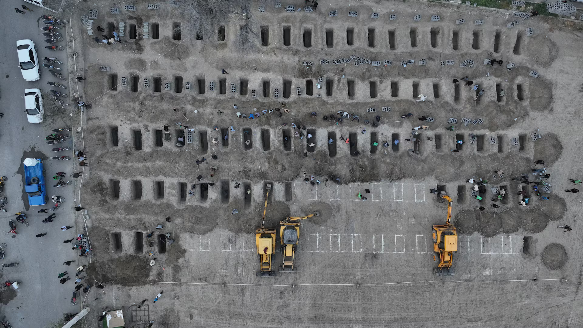 Graves are being prepared for the victims following a strike on a school.