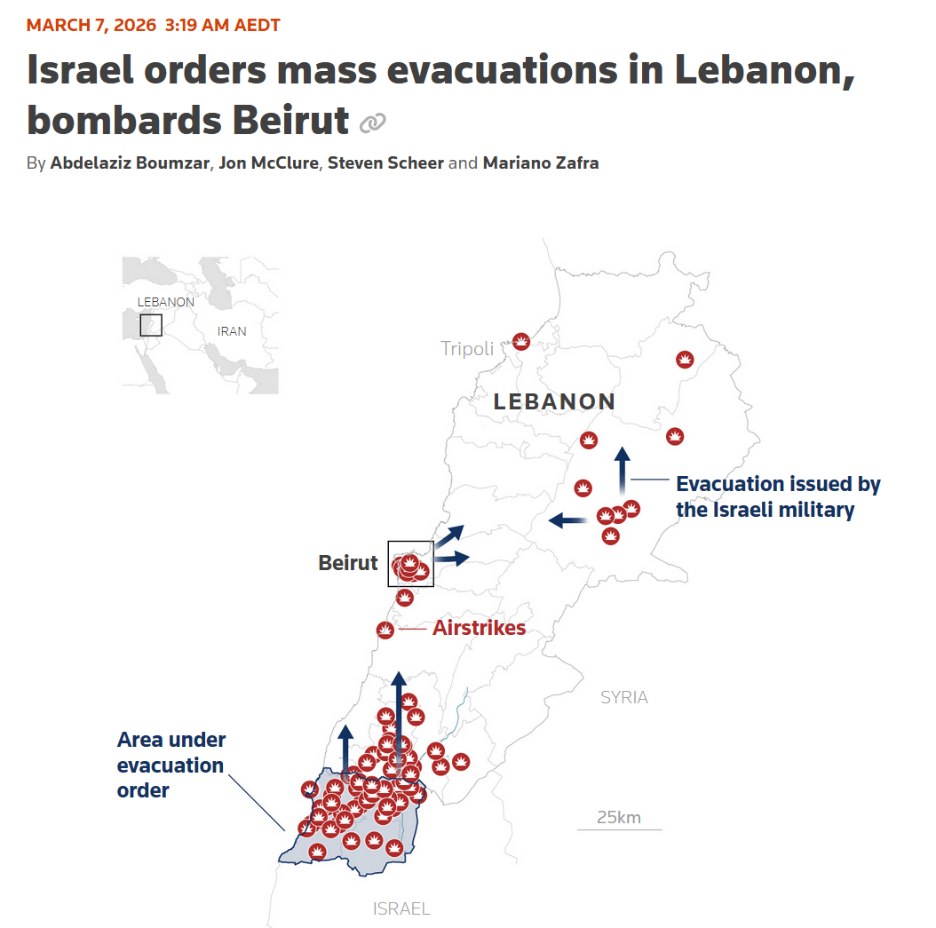 Israel orders mass evacuations in Lebanon.