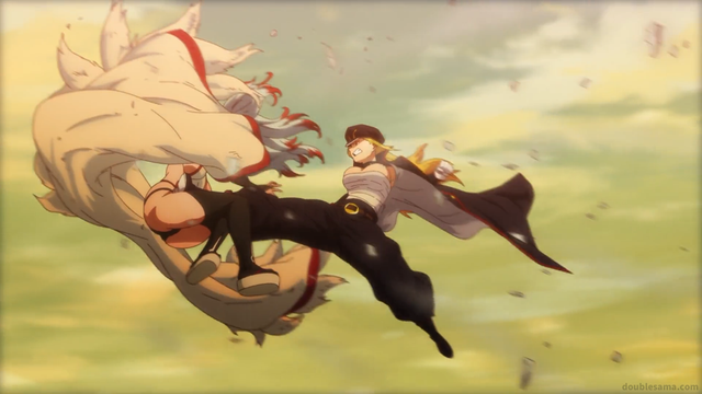 Mira attacking Kuusetsu from the anime series Chained Soldier Season 2 Episode 9.