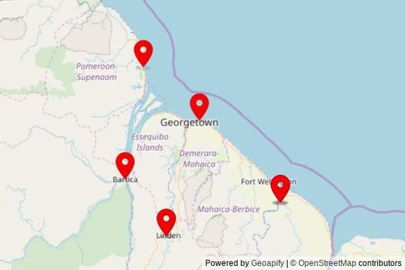 A map showing every place of worship we have visited so far in Guyana including:
Kingdom Hall of Jehovah's Witnesses in Bartica East Central
St. Bartholomew Anglican Church in Queenstown
St Paul's Anglican Church in Plaisance
Kingdom Hall Of Jehovah’s Witnesses in New Amsterdam
wisroc revival centre in Linden
Kingdom Hall Of Jehovah’s Witnesses in New Amsterdam
Kingdom Hall Of Jehovah’s Witnesses in New Amsterdam
Kingdom Hall Of Jehovah’s Witnesses in New Amsterdam
wisroc revival centre in Linden