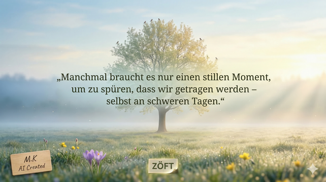 In unserer Gemeinschaft suchen wir oft nach den großen Gesten, doch diese Illustration im ZÖFT-Stil erinnert uns an den Wert der stillen Präsenz. Der Baum im Nebel steht symbolisch für die Beständigkeit, die wir einander geben können, wenn die Tage schwer werden. 🌳🌫️
Achtsamkeit bedeutet hier, den Nebel nicht sofort wegwünschen zu wollen, sondern in ihm das Getragenwerden zu spüren. Die kleinen Vögel im Geäst und die ersten Krokusse im feuchten Gras zeigen uns, dass das Leben auch im Verborgenen weitgeht. „Manchmal braucht es nur einen stillen Moment...“ – dieser Satz lädt uns ein, im Miteinander genau diese Momente zu schaffen. Ein würdevolles Gedenken und ein hoffnungsvoller Blick in das Licht, das im Hintergrund bereits den Dunst durchbricht. ☀️🙏
Lass uns einander tragen, in der Stille und im Licht.
#KIKunst #Community #Miteinander #Achtsamkeit #Gedenken #ZÖFT #Hoffnung