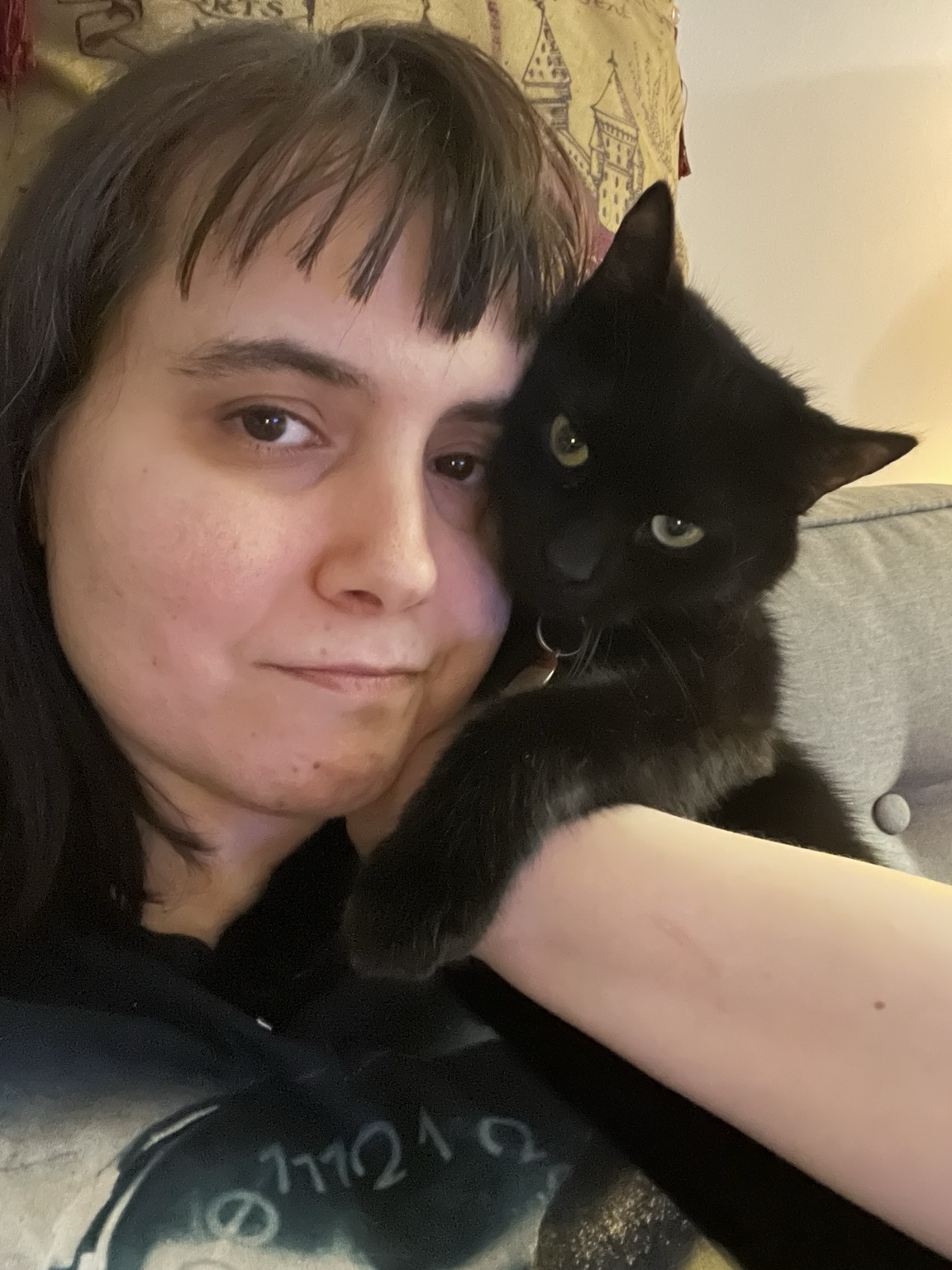Owner holds black cat