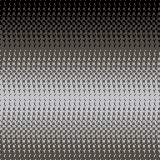 seed: 2026-03-11T16:52:08.681861
size: 256 x 256
shape: GS_VERTICAL
color pick method: COL_AUTHORED_RAMPS
blends:
(0, 0, 0) -> (194, 195, 199), 0.6110 (ramp pico8_gray)
(194, 195, 199) -> (83, 76, 69), 0.3890 (ramp pico8_gray)
dither: DT_PATTERN (map: 8x8_taper1)
flags: ALL_CONTINUOUS