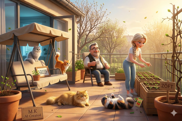 Es ist Mittwochvormittag und die Natur zeigt uns, dass der Winter endgültig weicht. Ein sonniges Bergfest auf der Dachterrasse markiert für Betty und Micha den Beginn einer neuen Jahreszeit. Die schweren Glastüren stehen weit offen und der Duft von frischer Erde mischt sich mit dem Aroma des morgendlichen Kaffees. 🌿☕️
Während Micha in aller Ruhe die Kraft der ersten Frühlingssonne aufsaugt, widmet sich Betty achtsam den kleinen Setzlingen. Das Gärtnern, das Berühren der Erde und das bewusste Einsetzen neuen Lebens ist eine wunderbare Form der Entschleunigung. Es erdet uns und verbindet uns wieder mit dem natürlichen Rhythmus der Welt. Auch die vier Katzen spüren diese besondere Energie. Völlig gelöst strecken sie sich auf den von der Sonne gewärmten Fliesen aus oder suchen sich weiche Plätze auf der Schaukel. ☀️🐾
In solchen Momenten liegt ein tiefer Frieden. Wir müssen nicht immer produktiv sein, um den Tag zu nutzen – manchmal reicht es vollkommen aus, einfach präsent zu sein. Das Wachsen der Knospen im nahegelegenen Park erinnert uns daran, dass alles seine Zeit braucht und wir dem Leben mit Geduld und Vertrauen begegnen dürfen.
#ki_kunst #digitale_kunst #künstlicheintelligenz #KIKunst #BettyUndMicha #Dachterrasse #Frühling #Katzenliebe #Gartenzeit #Frühlingserwachen #Bergfest #Balkonien #Pflanzenliebe #Katzenfreunde #Alltagsglück #Wohlfühlmoment #Sonnenschein #ZuhauseGefühl #Entschleunigung #Lebensfreude #ZÖFT