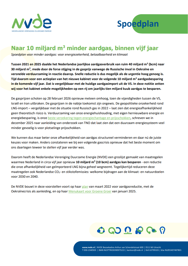 Spoedplan voor minder aardgas: voor energiezekerheid, betaalbaarheid en klimaat