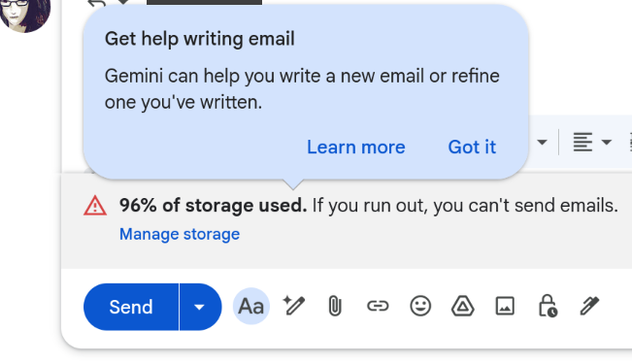 "Get help writing email… Gemini can help you write a new email or refine one you've written"
