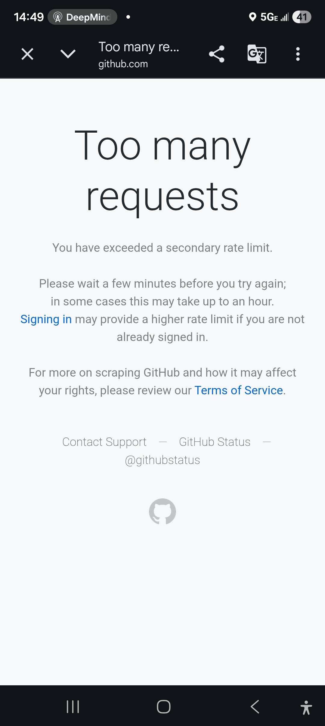 Github rate limit screenshot