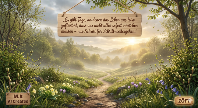 In unserer Community legen wir Wert auf das achtsame Miteinander und das Verständnis für den eigenen Weg. 🌿 Dieses neue Motiv aus der ZÖFT-Welt fängt genau diese Werte ein. Ein schmaler Pfad führt durch eine erwachende Frühlingslandschaft, während der Morgennebel sanft in den Hügeln hängt.
Das Holzschild am Wegrand erinnert uns daran, dass wir nicht alle Antworten sofort parat haben müssen. In Zeiten des Umbruchs oder der Unsicherheit ist es oft die größte Stärke, einfach nur den nächsten Schritt zu setzen. Die Gemeinschaft trägt uns, wenn wir uns erlauben, im eigenen Tempo zu gehen. 🕊️
Schlüsselblumen und Glockenblumen im Vordergrund stehen für das Wachstum, das im Stillen geschieht. Das warme Licht der aufgehenden Sonne symbolisiert die Hoffnung, die uns alle verbindet. Lasst uns heute gemeinsam daran denken, dass es okay ist, nicht alles zu verstehen. Es reicht, füreinander da zu sein und Schritt für Schritt weiterzugehen. 🙏✨
#KIKunst #MastodonCommunity #Achtsamkeit #Miteinander #Selbstfürsorge #ZÖFT