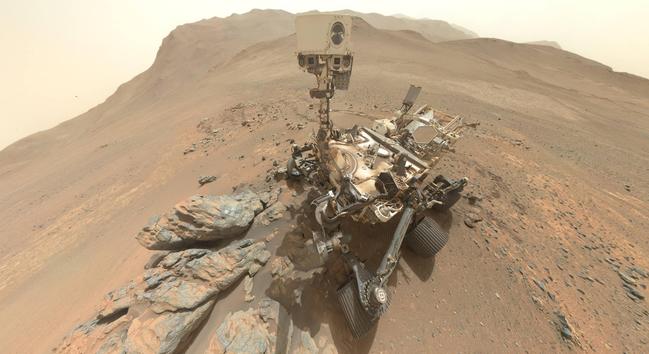 A selfie mosaic of the Mars rover Perseverance, captured March 11, 2026, displayed using the interactive 360Cities app, in the Fisheye Viewing Mode.