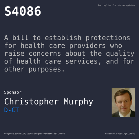 Description of S4086, and a depiction of its sponsor, Christopher Murphy.