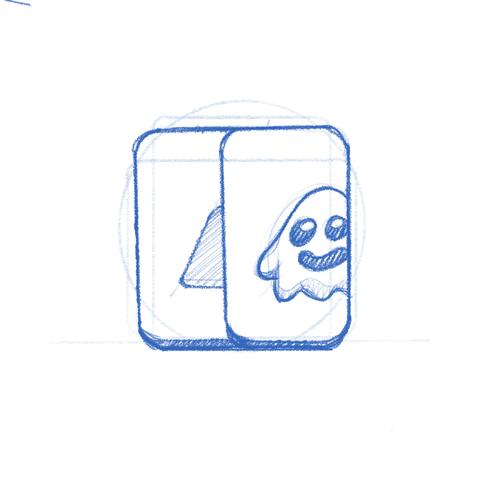 Memories app icon sketch: a sliding photo gallery.