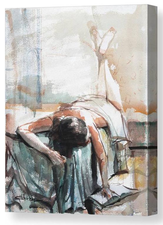 Woman falling asleep on a settee.