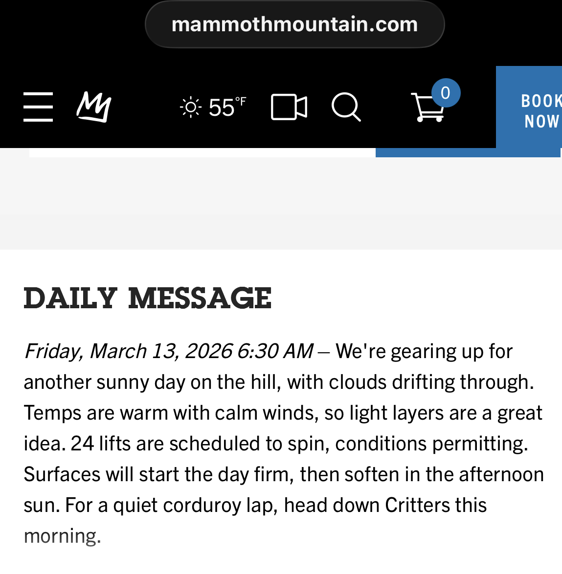 Description of Mammoth Mountain ski area, spring conditions.