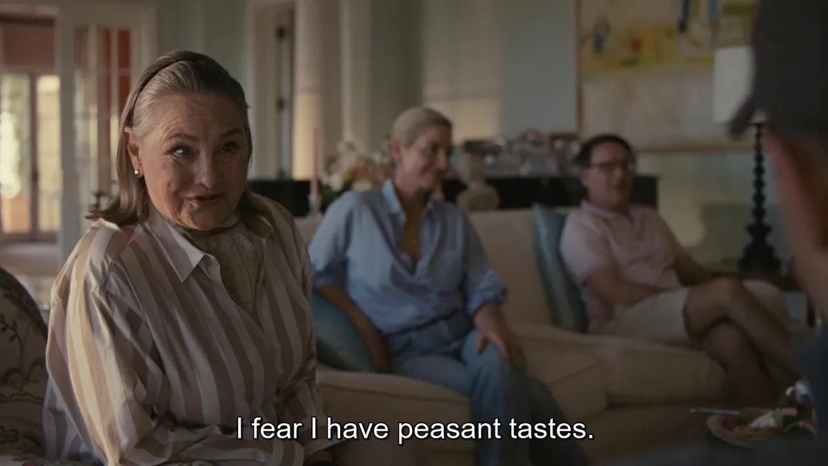 Nan Pierce with two others in the background. "I fear I have peasant tastes"