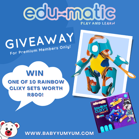 WIN 1 of 10 Edu-Matic Rainbow Clixy’s! 🌈
Let your little one build, create and explore with this colourful construction set. BabyYumYum Premium members are automatically entered to win.
Entries close 21 March!
👉Enter here:https://zurl.co/sd00N
#BabyYumYum #BabyYumYumPremium #WinWithBYY #CreativePlay