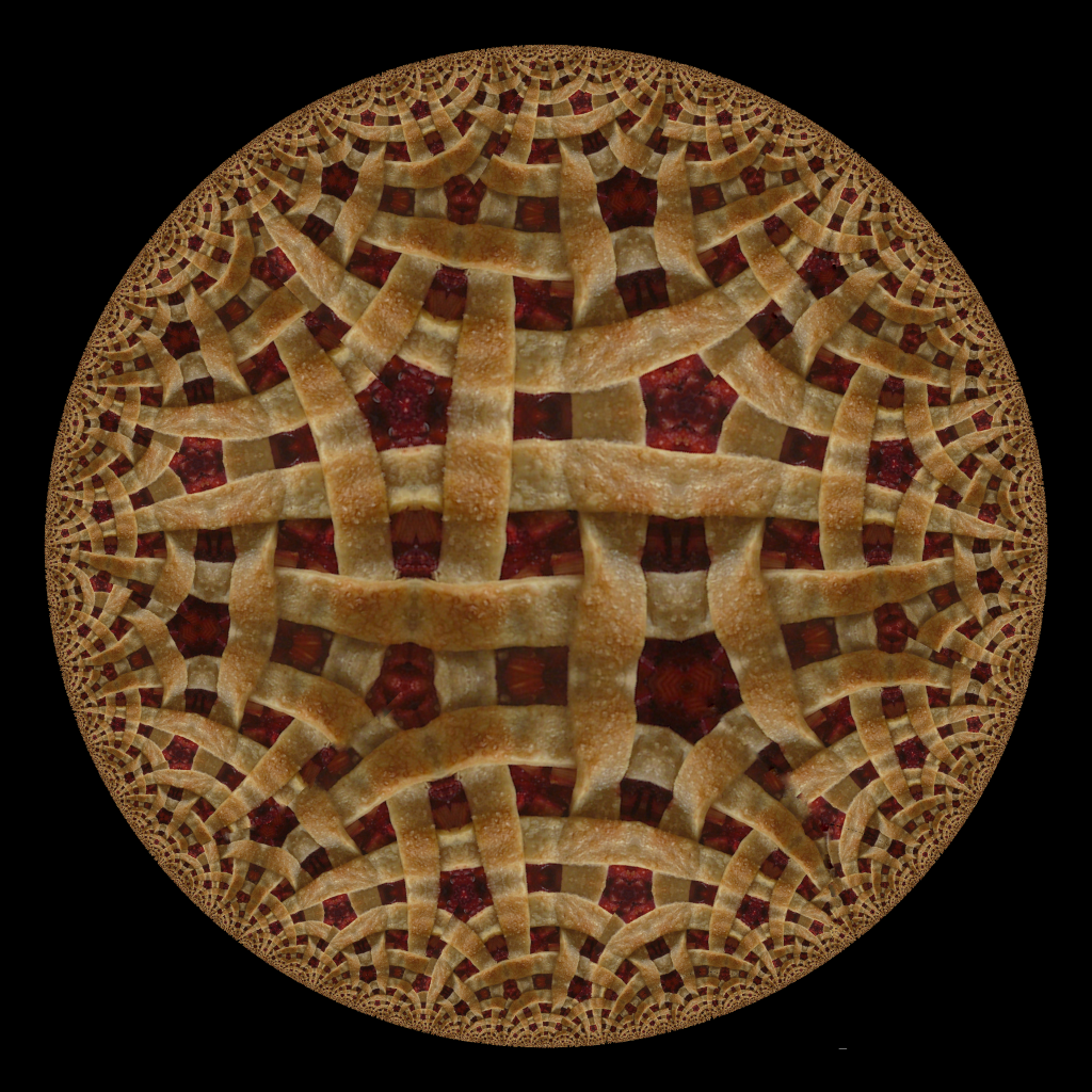 A hyperbolic lattice-top strawberry rhubarb pie.