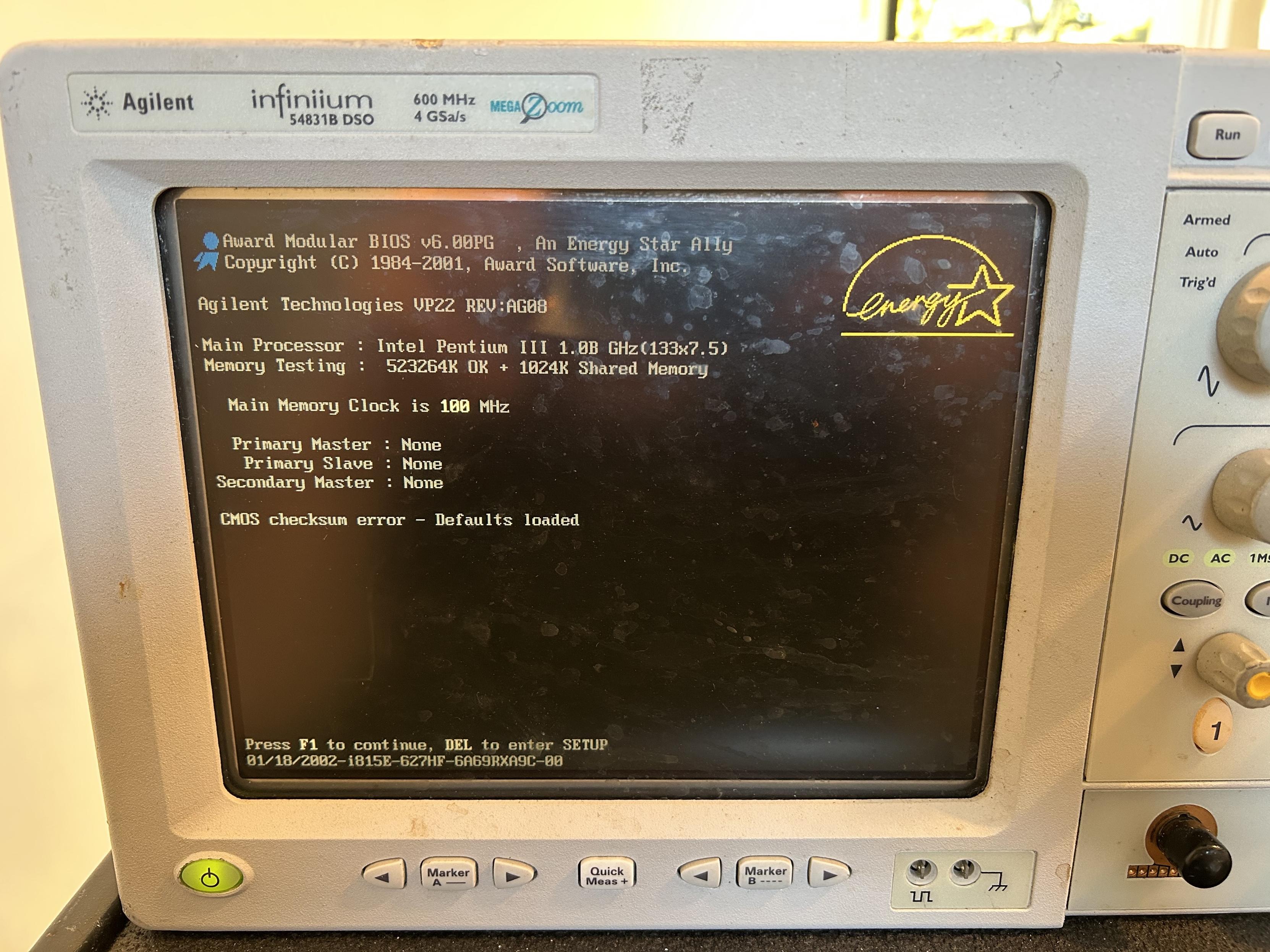 Boot screen of the second Agilent 54831 oscilloscope.