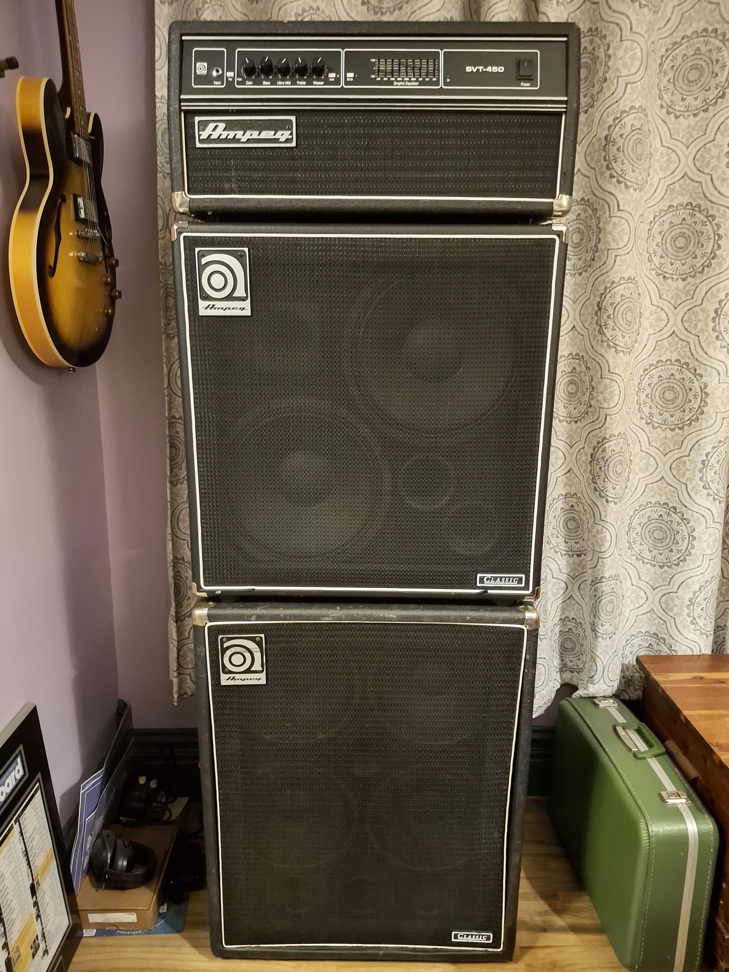 Vintage Ampeg Bass Amplifier and Cabinet set

Top to bottom: 
2003 SVT450 Amplifier (have had for a while) 
2005 SVT212AV Speaker cabinet 
1997 SVT310HLF Speaker Cabinet