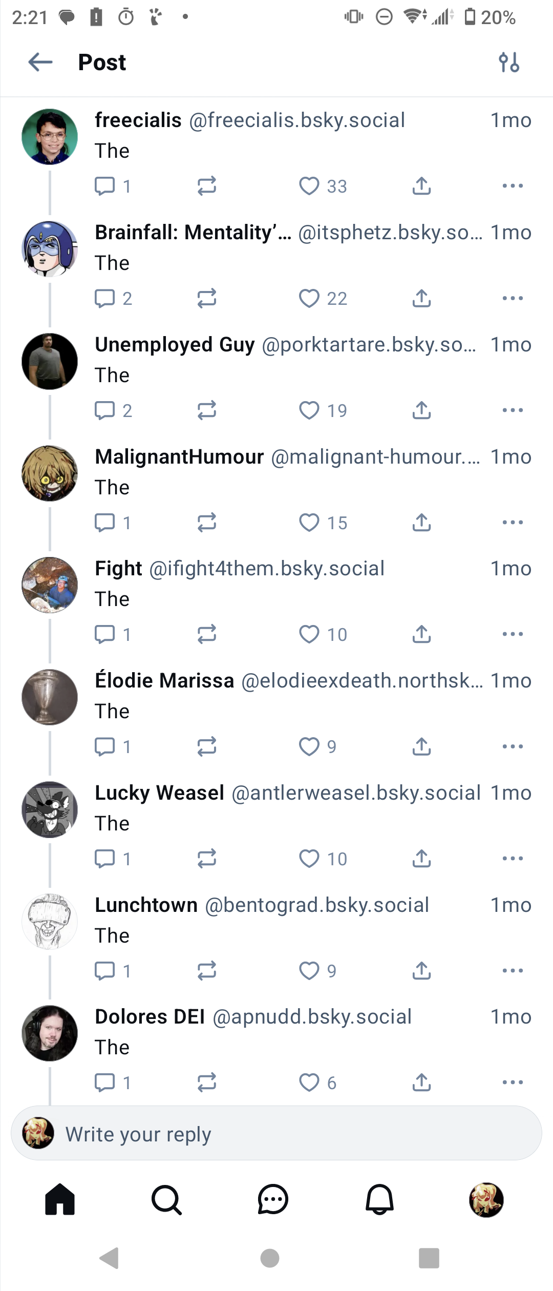 A thread in which one person says "The" and a dozen different people respond with "the"