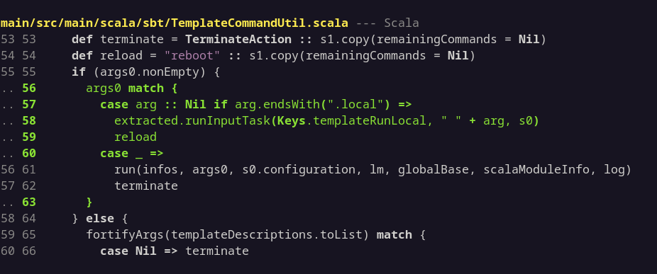 Difftastic showing Scala