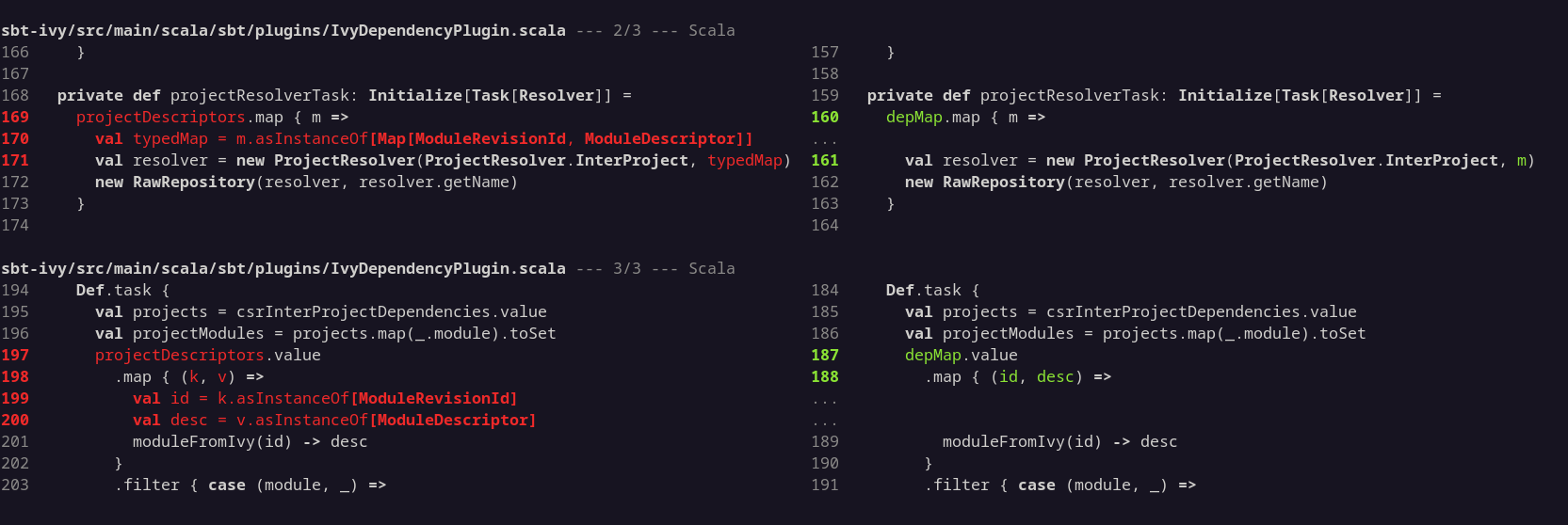 Difftastic showing Scala