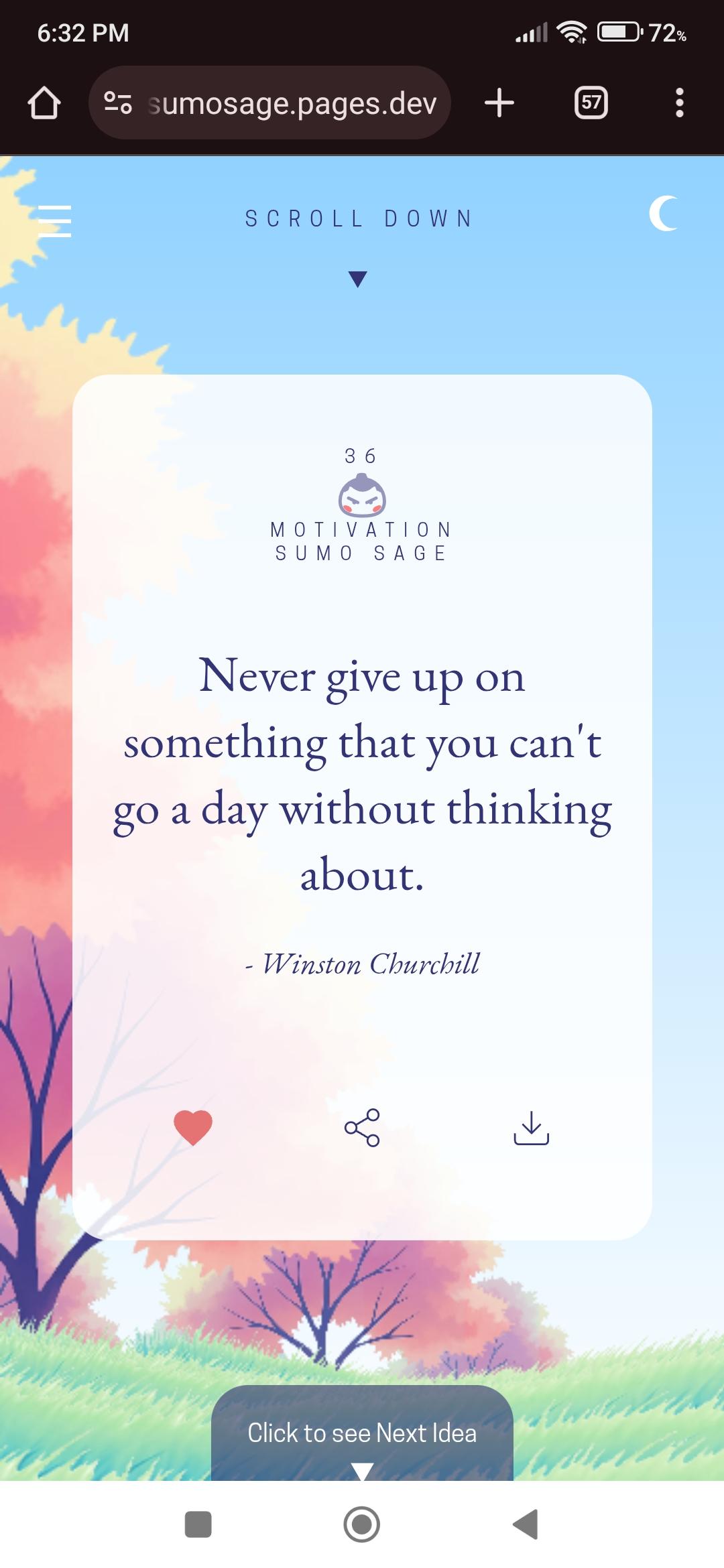 Never give up on something that you can't go a day without thinking about, by Winston Churchill on Sumo Sage
