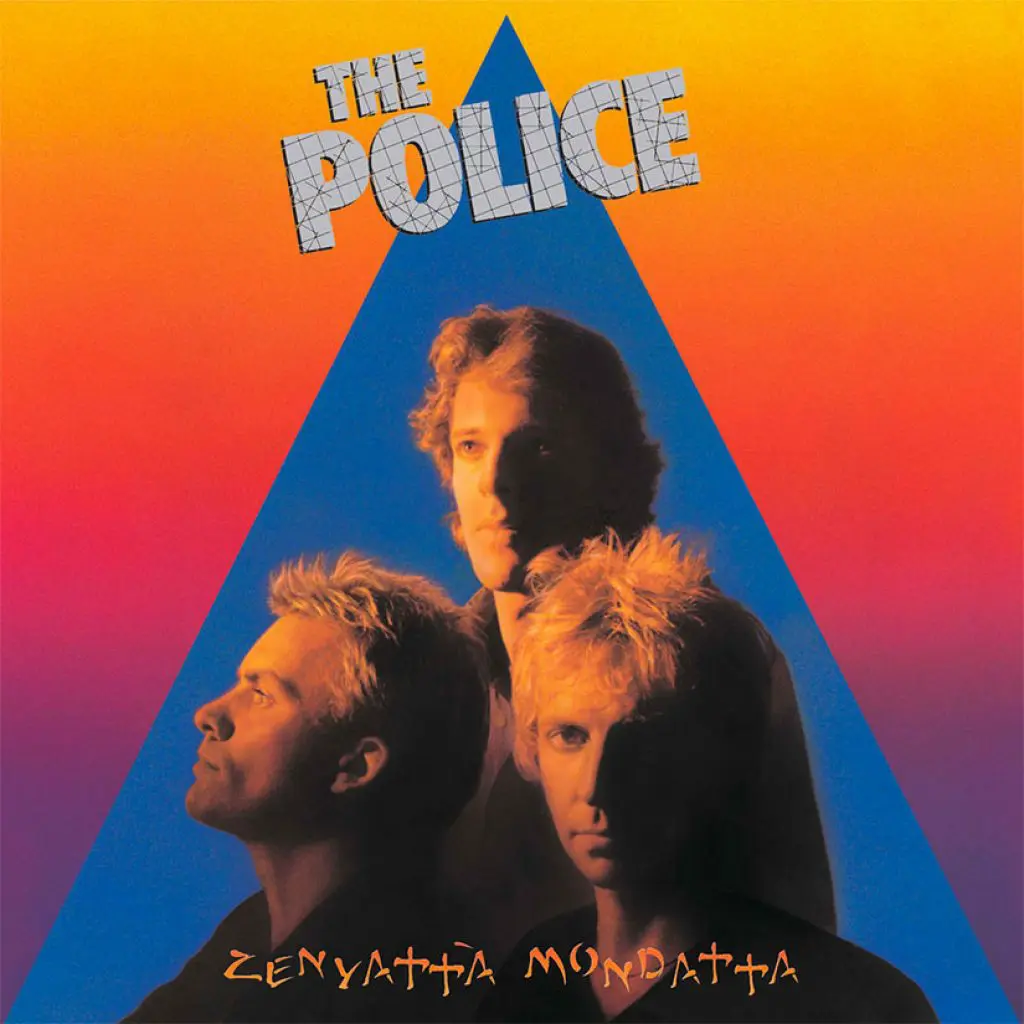 Album cover for Zenyatta Mondatta by the band The Police. The cover features the three band members heads all looking in different directions.