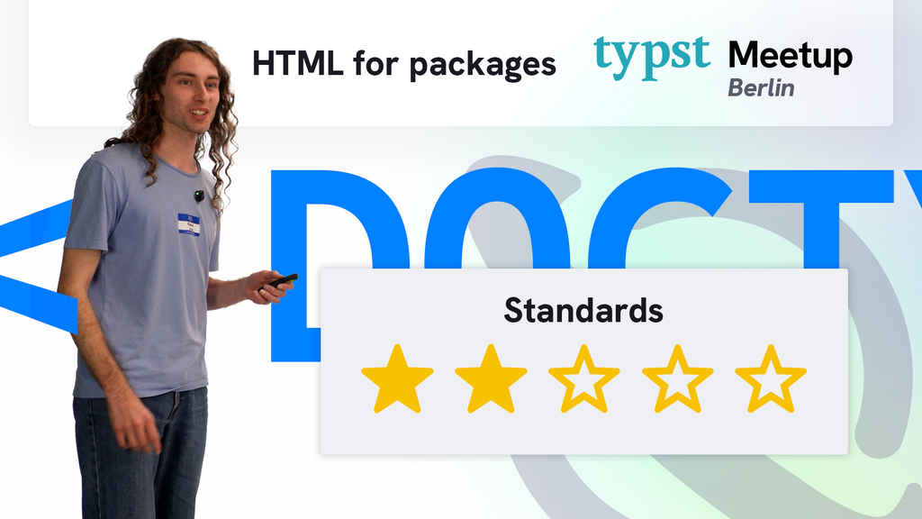 Video thumbnail: Kyano in front of a HTML doctype tag and a box where "Standards" are rated with two stars. Caption is "HTML for packages".