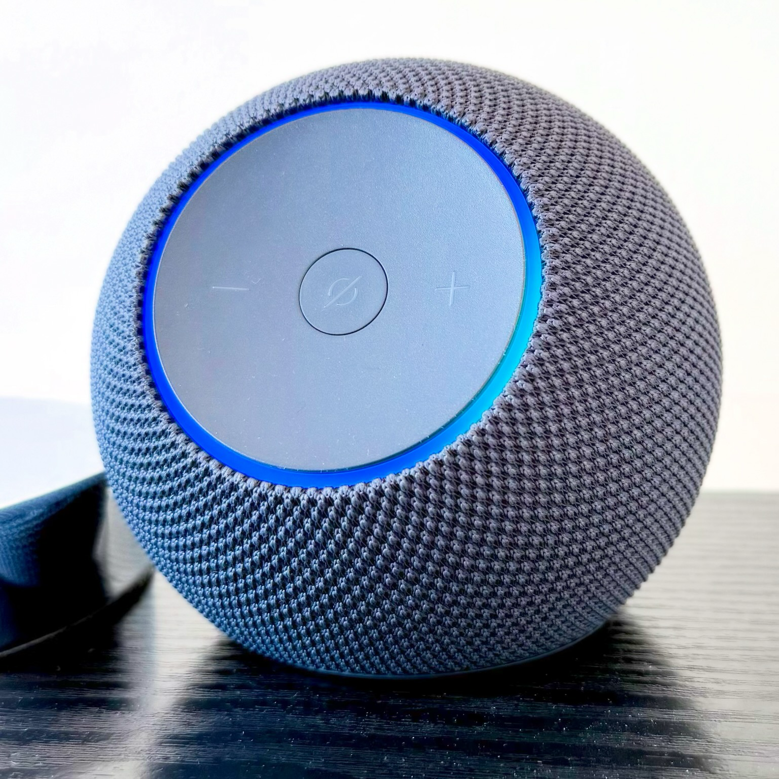 Echo Dot Max on a bedside cabinet!