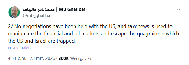 Ghalibaf statement, denying negotiatons with Trump