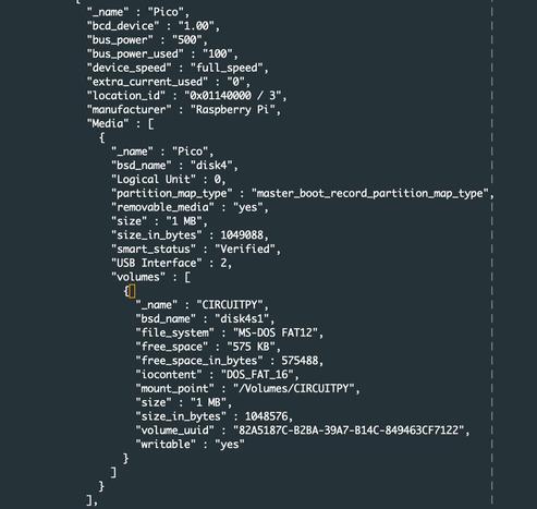 What pre-Tahoe “system_profiler SPUSBDataType” returns for a Raspberry Pi Pico board. Very useful!