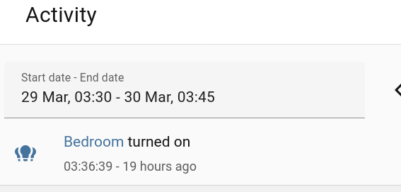 Log showing a light turning on at 03:36.