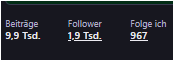 Beiträge    Folower  Folge ich
29tsd        1,9tsd        967
