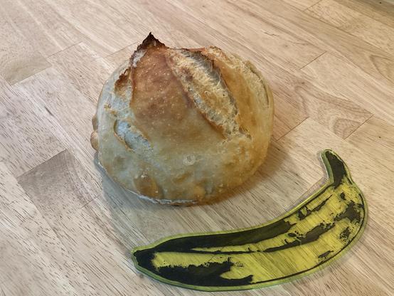 A loaf of bread made in a Dutch oven.