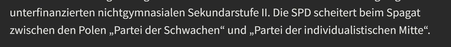 Die SPD scheitert beim Spagat zwischen den Polen „Partei der Schwachen“ und „Partei der individualistischen Mitte“.