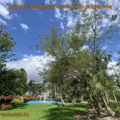 A spring day with trees.

Orange text overlaid promoting a radio show, details in the main post.
