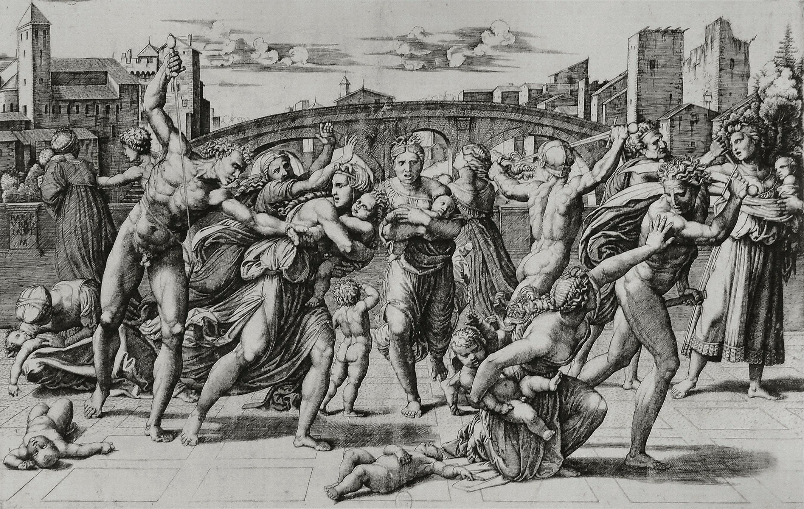 The Massacre of the Innocents, designed by Raphael, copied and engraved by Marcantonio Raimondi